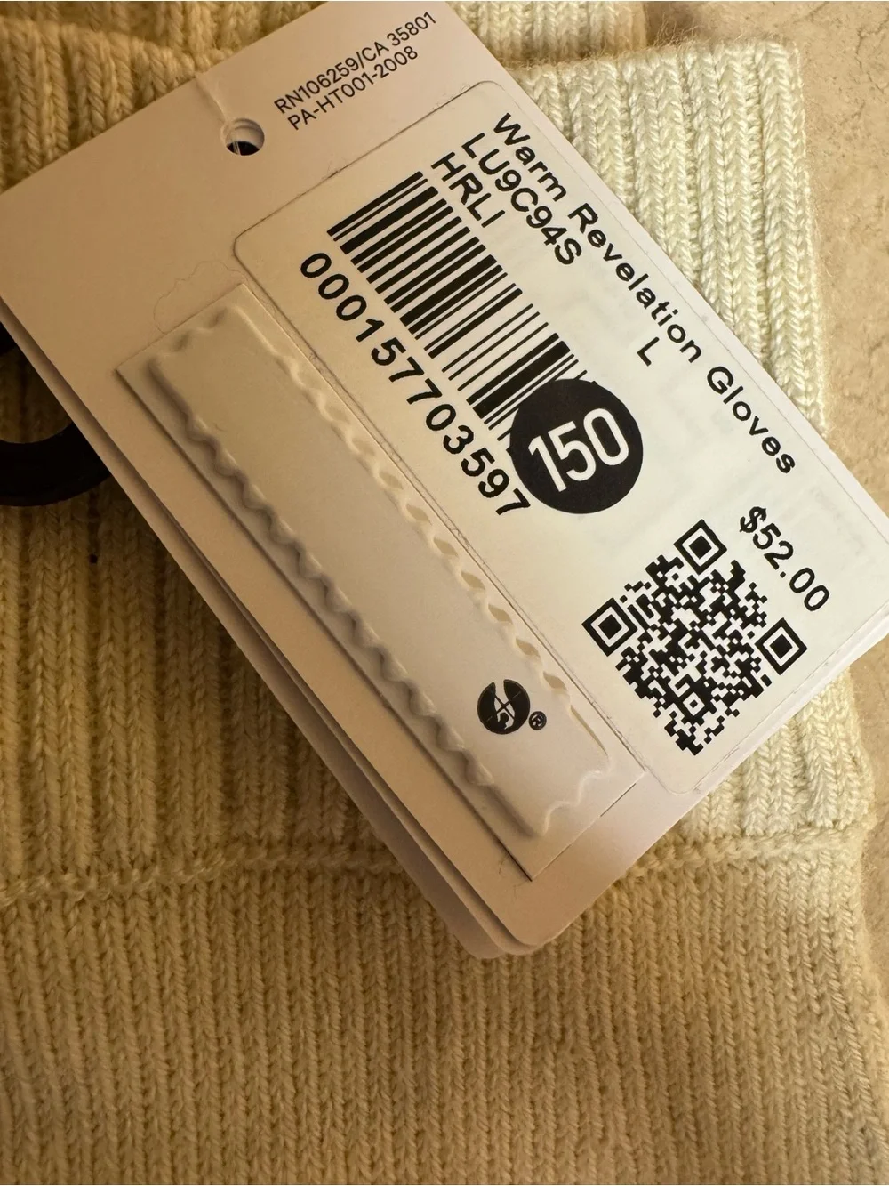 Lululemon Warm Revelation Merino Wool Gloves Cream Gray L NWT